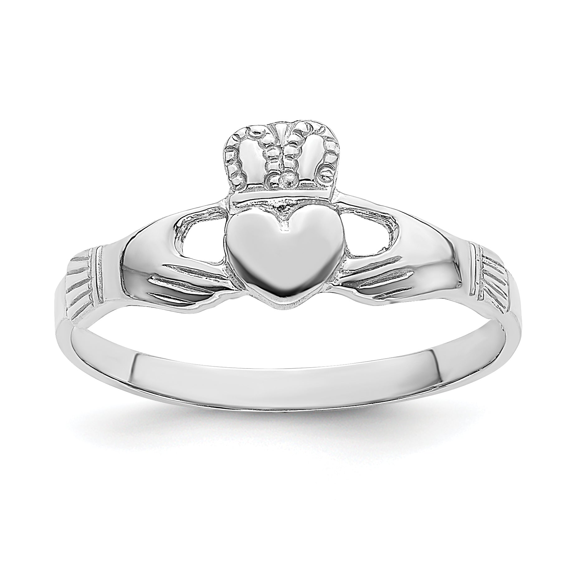 14k White Gold Polished Claddagh Ring