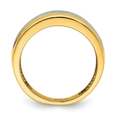 14K WithRhodium Polished Wide Center Ridge Ring