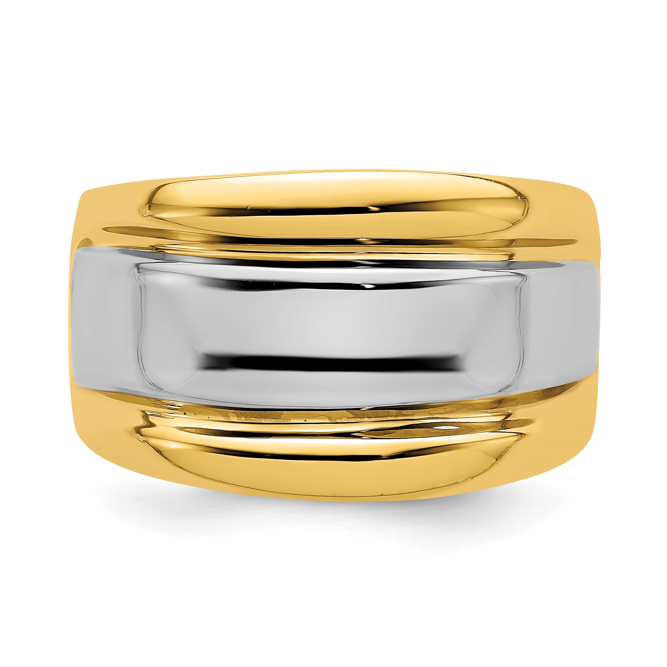 14K WithRhodium Polished Wide Center Ridge Ring