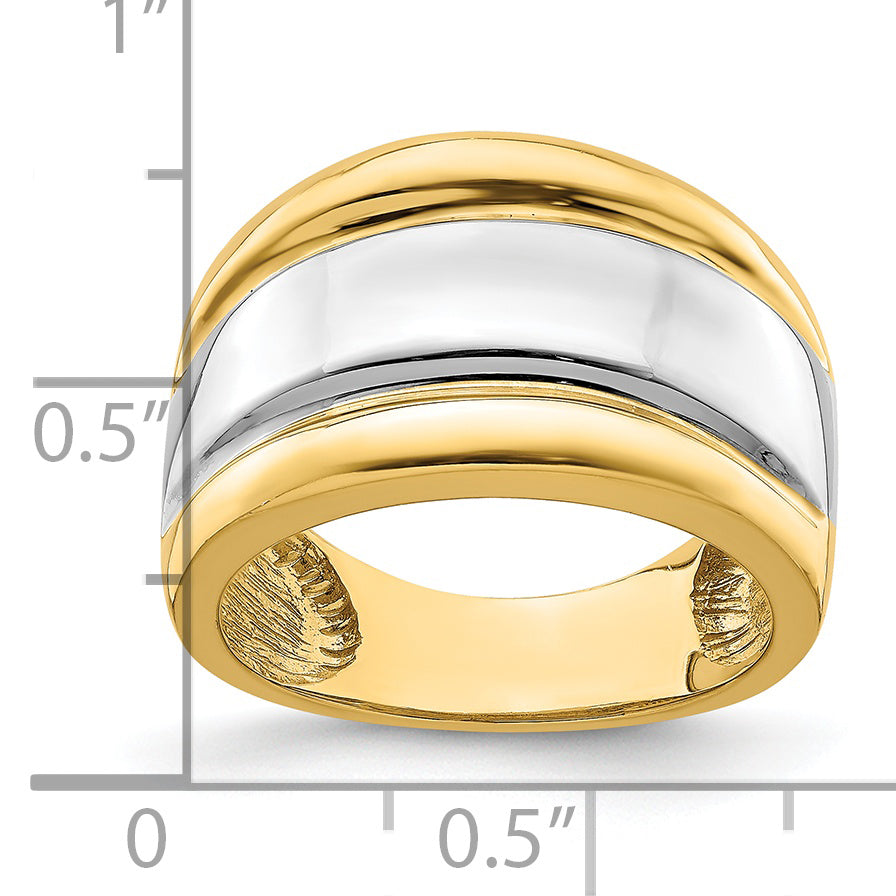 14K WithRhodium Polished Wide Center Ridge Ring