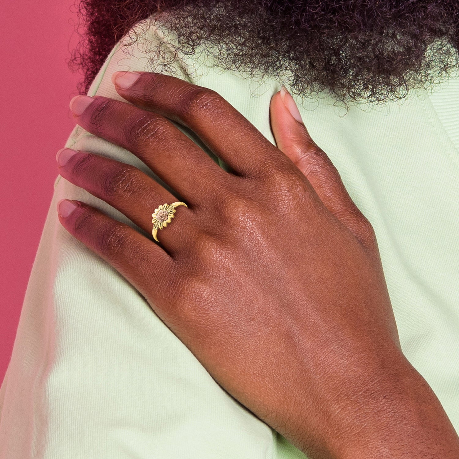 14k Two-Tone Flower and Leaves Ring