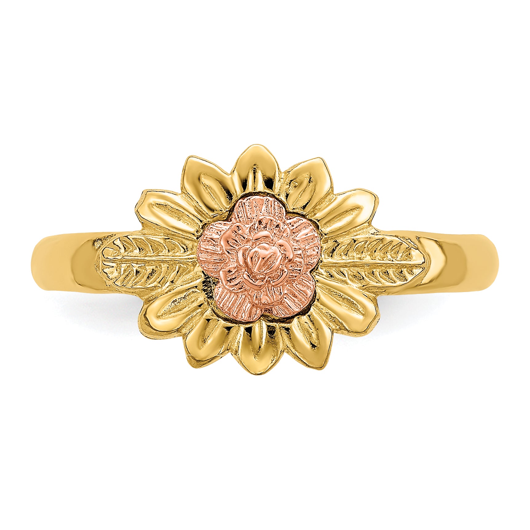 14k Two-Tone Flower and Leaves Ring