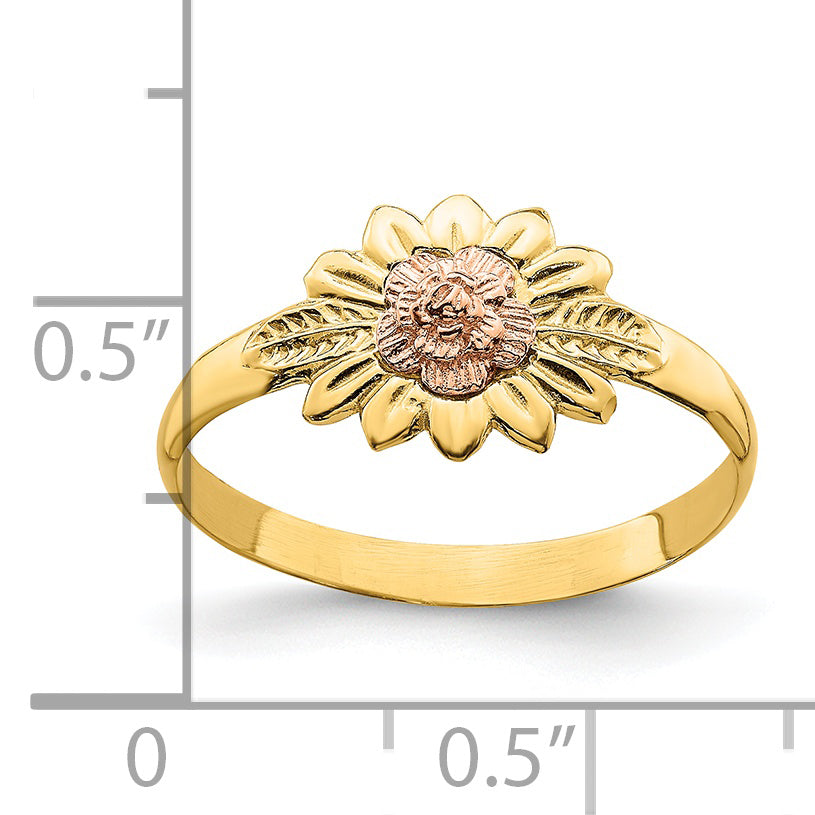 14k Two-Tone Flower and Leaves Ring