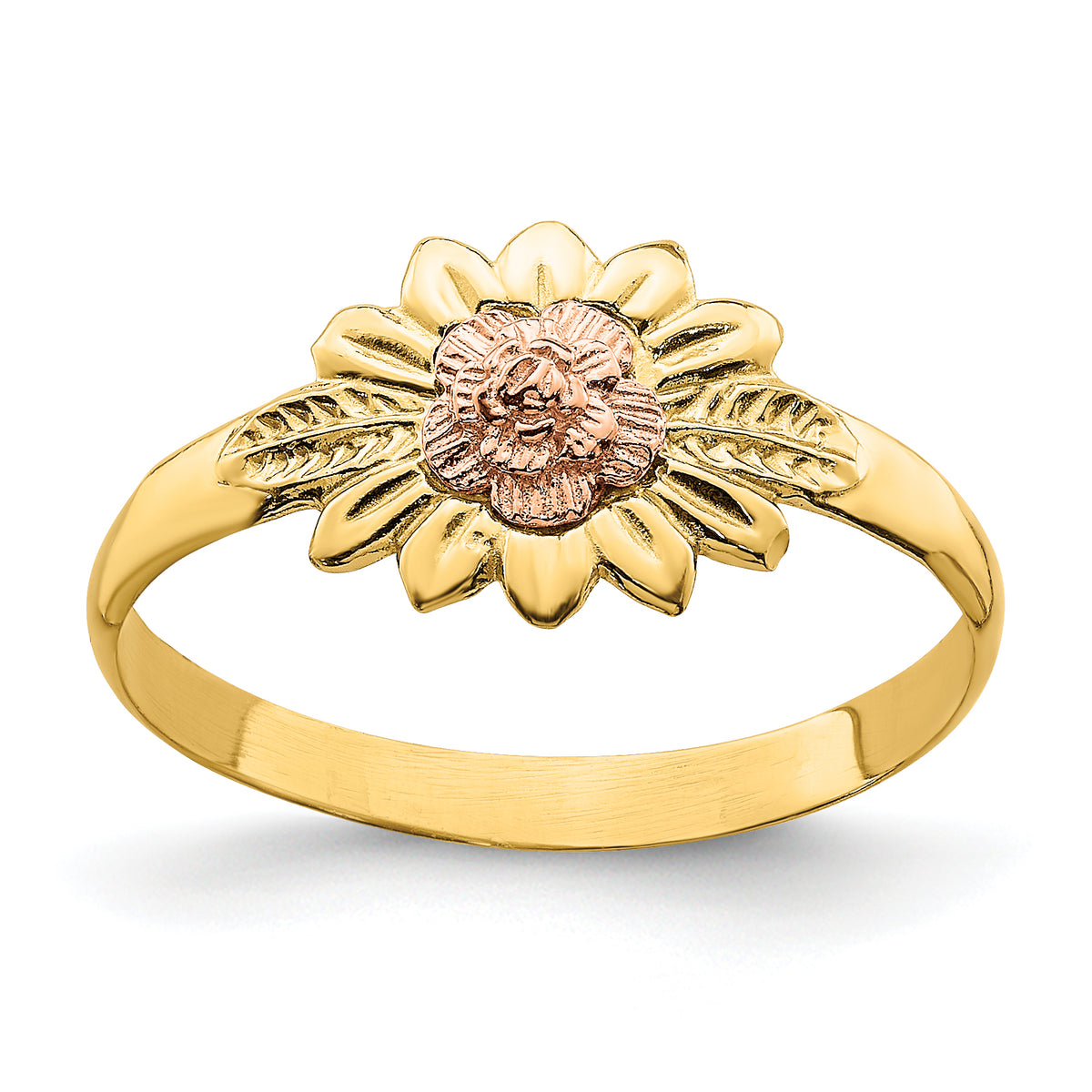 14k Two-Tone Flower and Leaves Ring