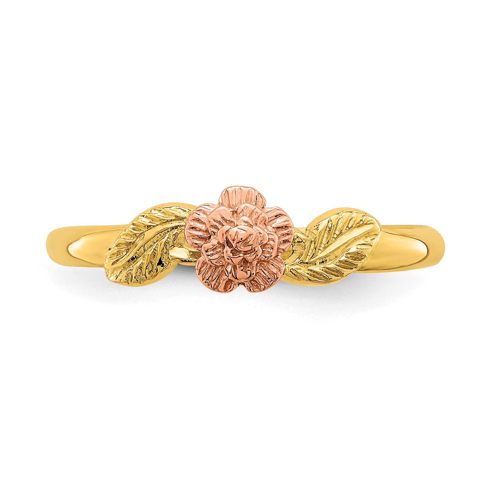 14k Two Tone D/C Leaves With Flower Ring