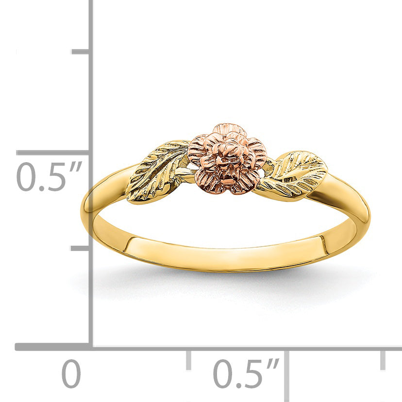 14k Two Tone D/C Leaves With Flower Ring