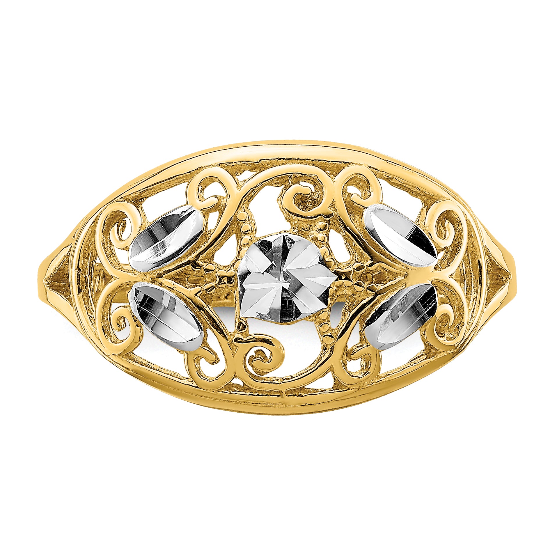 14K WithRhodium D/C Oval Filigree Ring