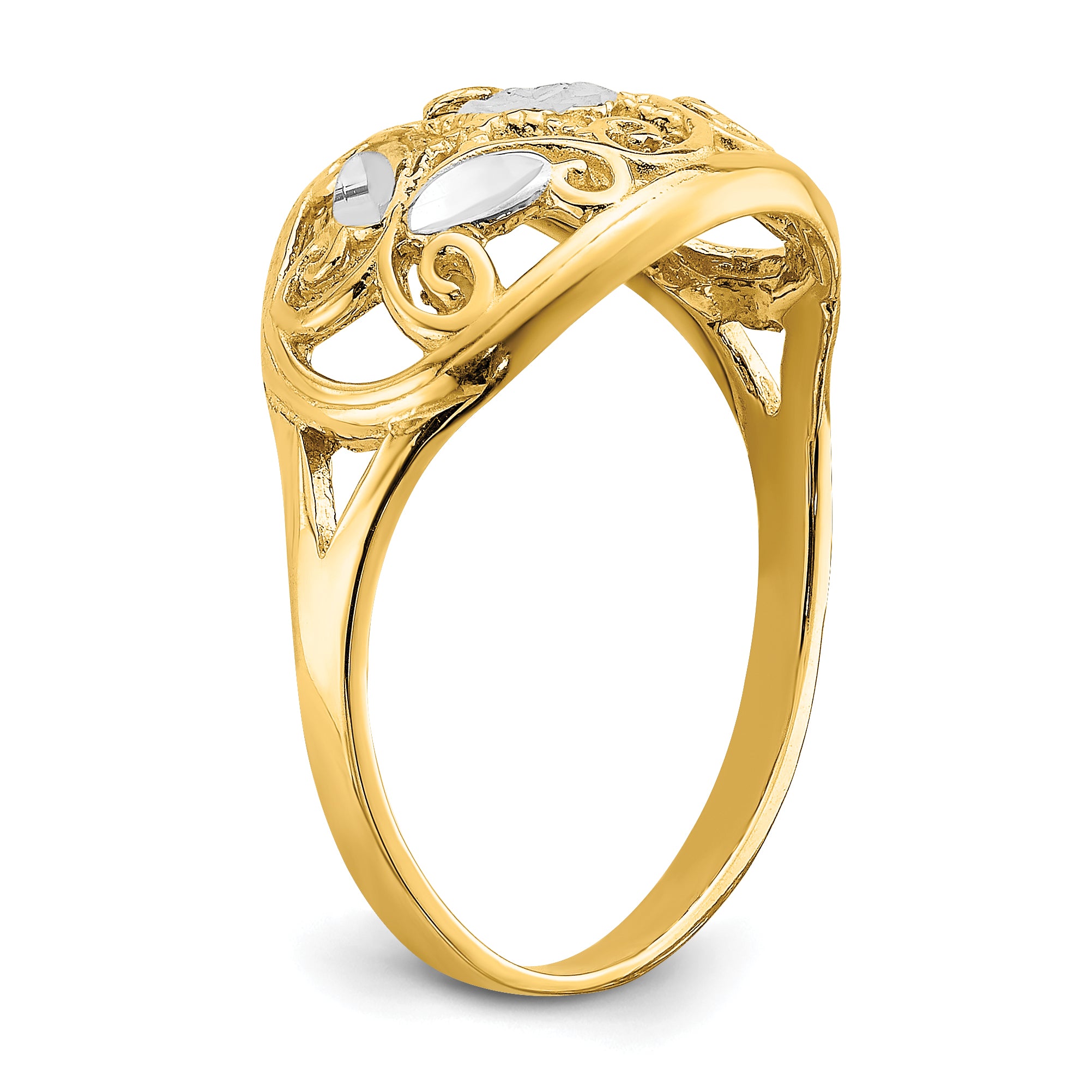 14K WithRhodium D/C Oval Filigree Ring