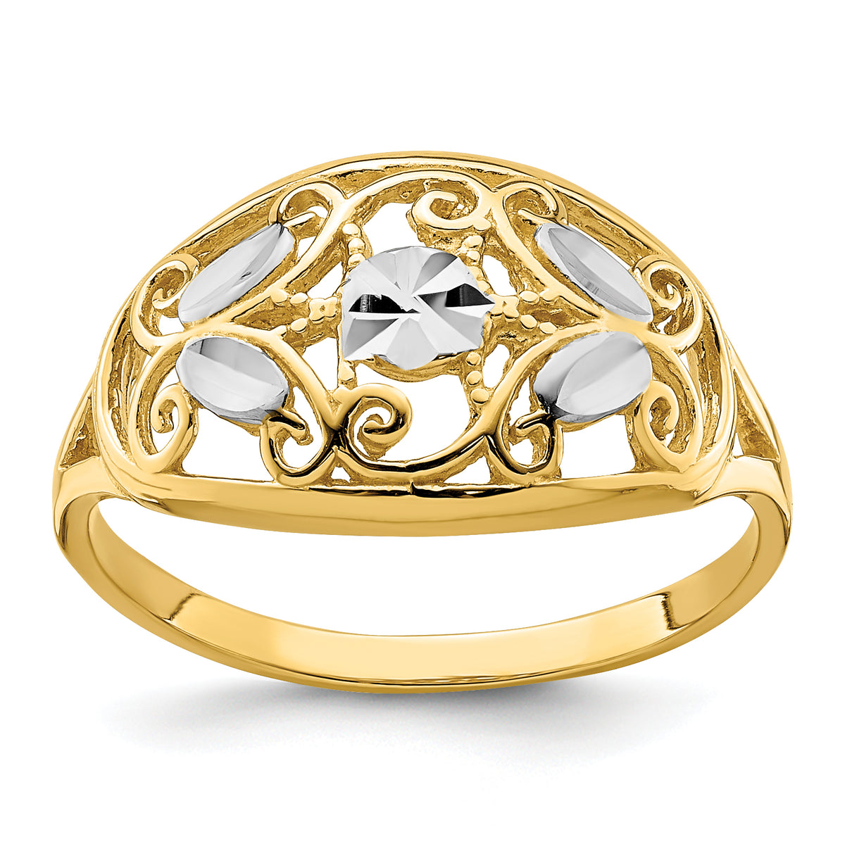 14K WithRhodium D/C Oval Filigree Ring