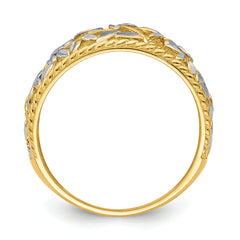 14k WithRhodium Diamond-cut Filigree Leaf Ring