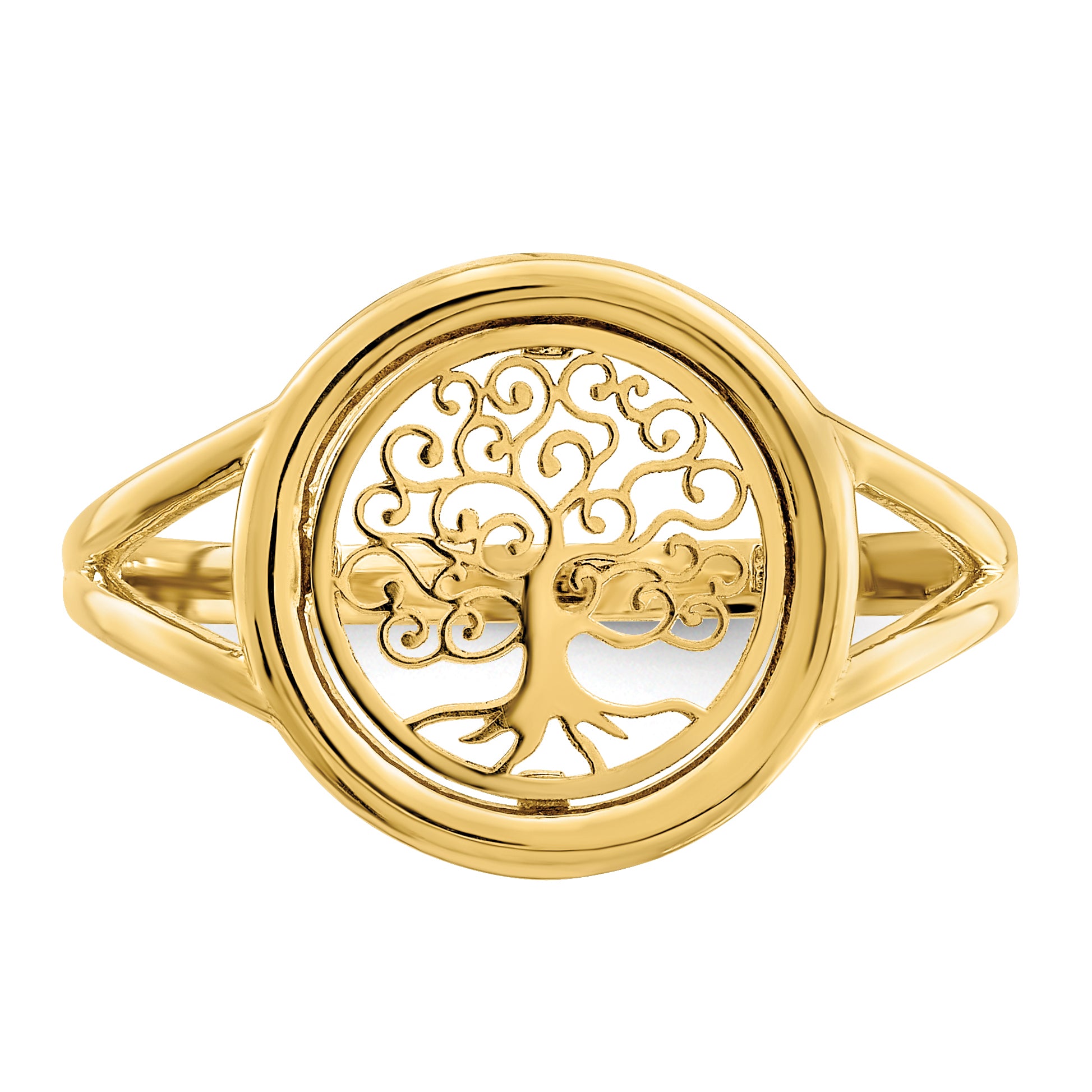 14k Polished Tree of Life in Circle Ring