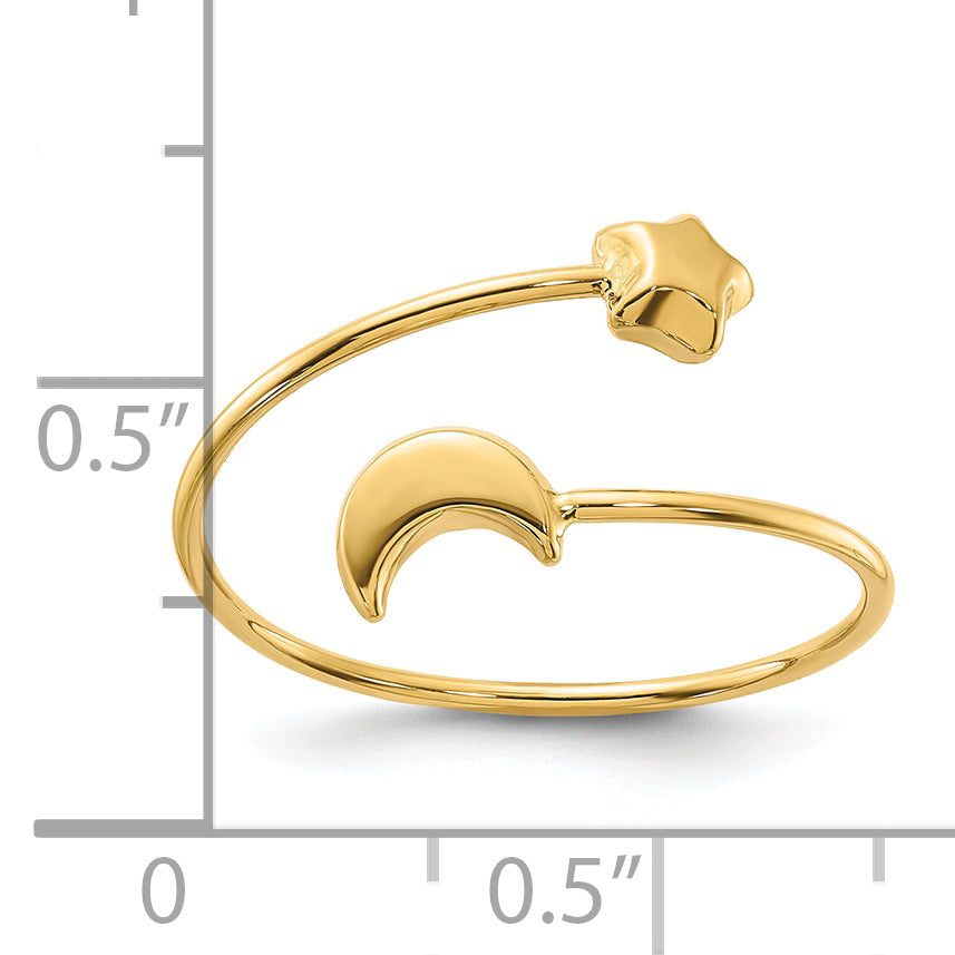 14K Polished Adjustable Moon and Star Ring