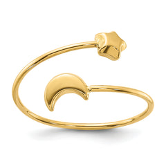 14K Polished Adjustable Moon and Star Ring