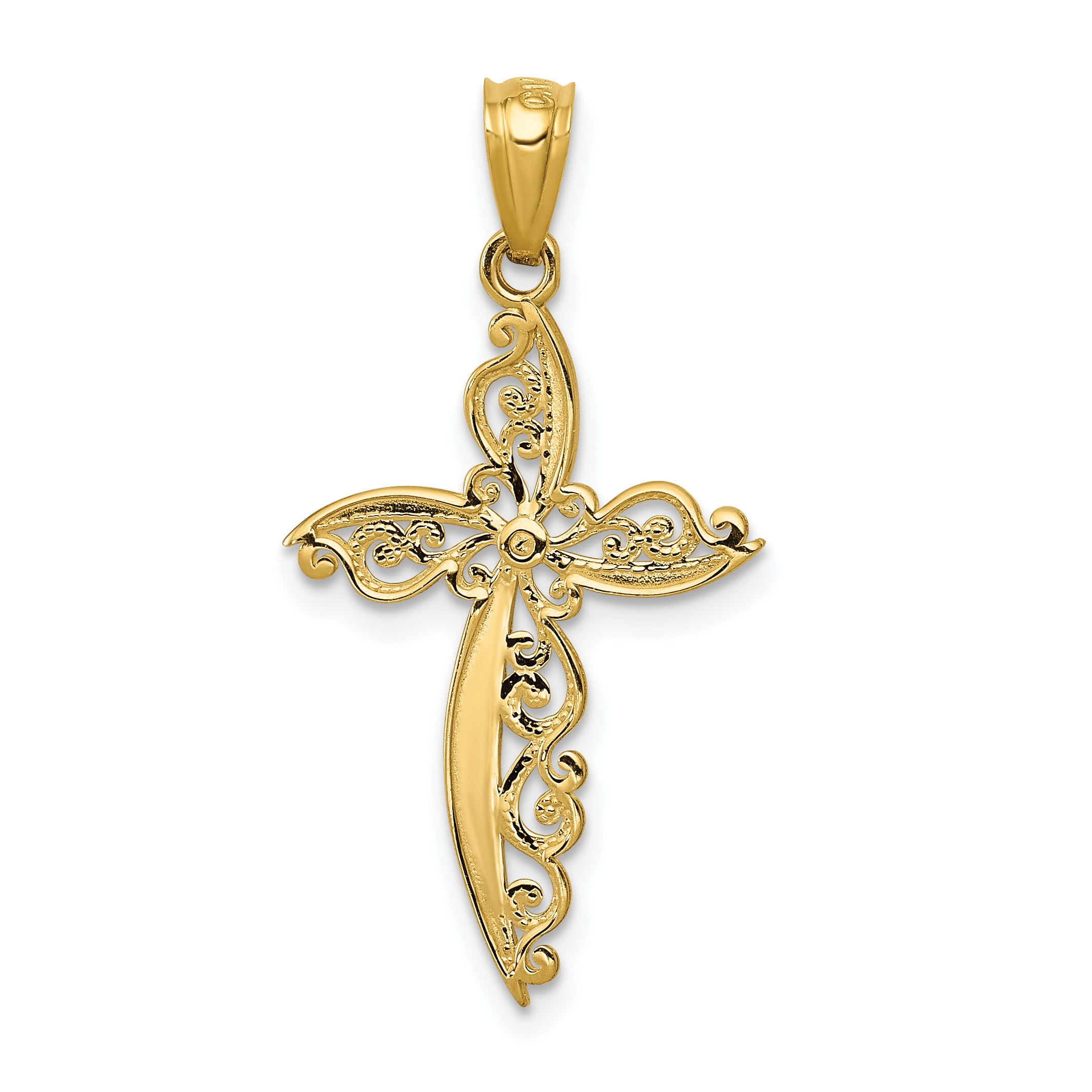 14K Scroll Design Cross Pendant