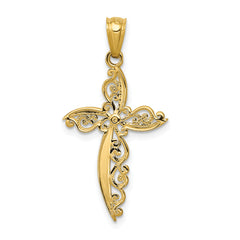 14K Scroll Design Cross Pendant