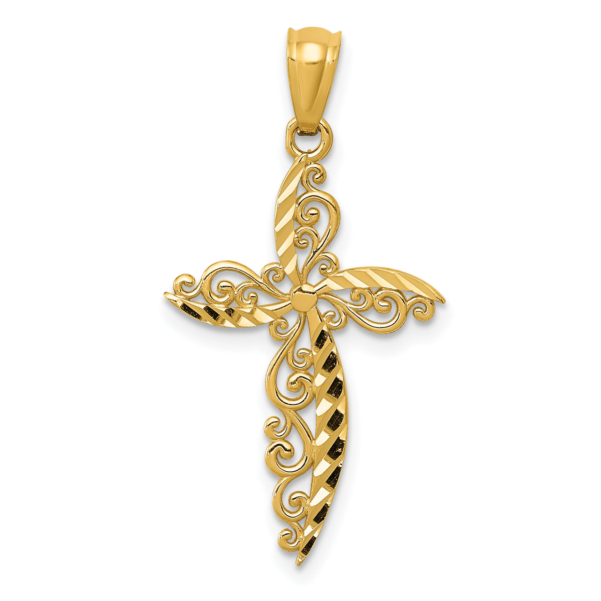 14k Scroll Design Cross Pendant