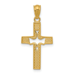 14K Dove Cross Pendant