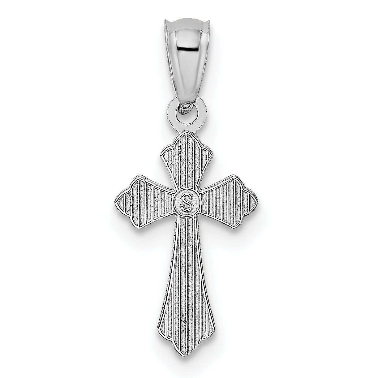 14K White Gold Budded Cross Charm