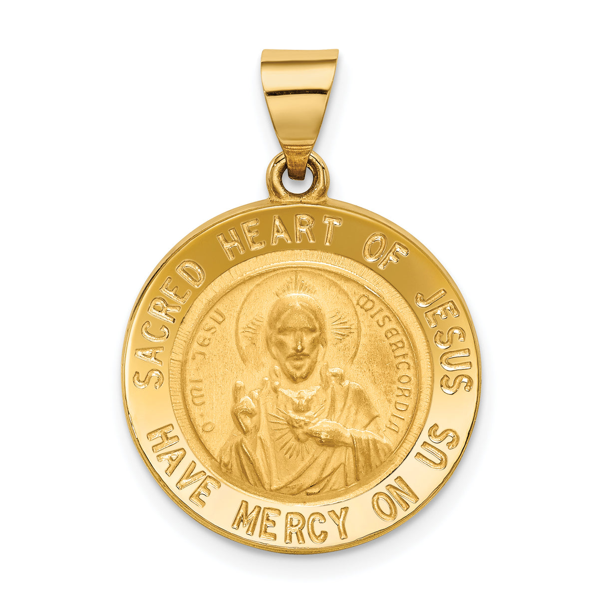 14k Sacred Heart of Jesus Medal Hollow Round Pendant