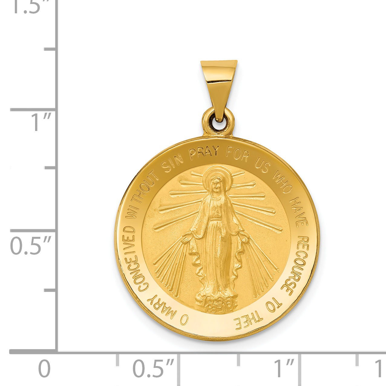 14K Miraculous Medal Hollow Pendant