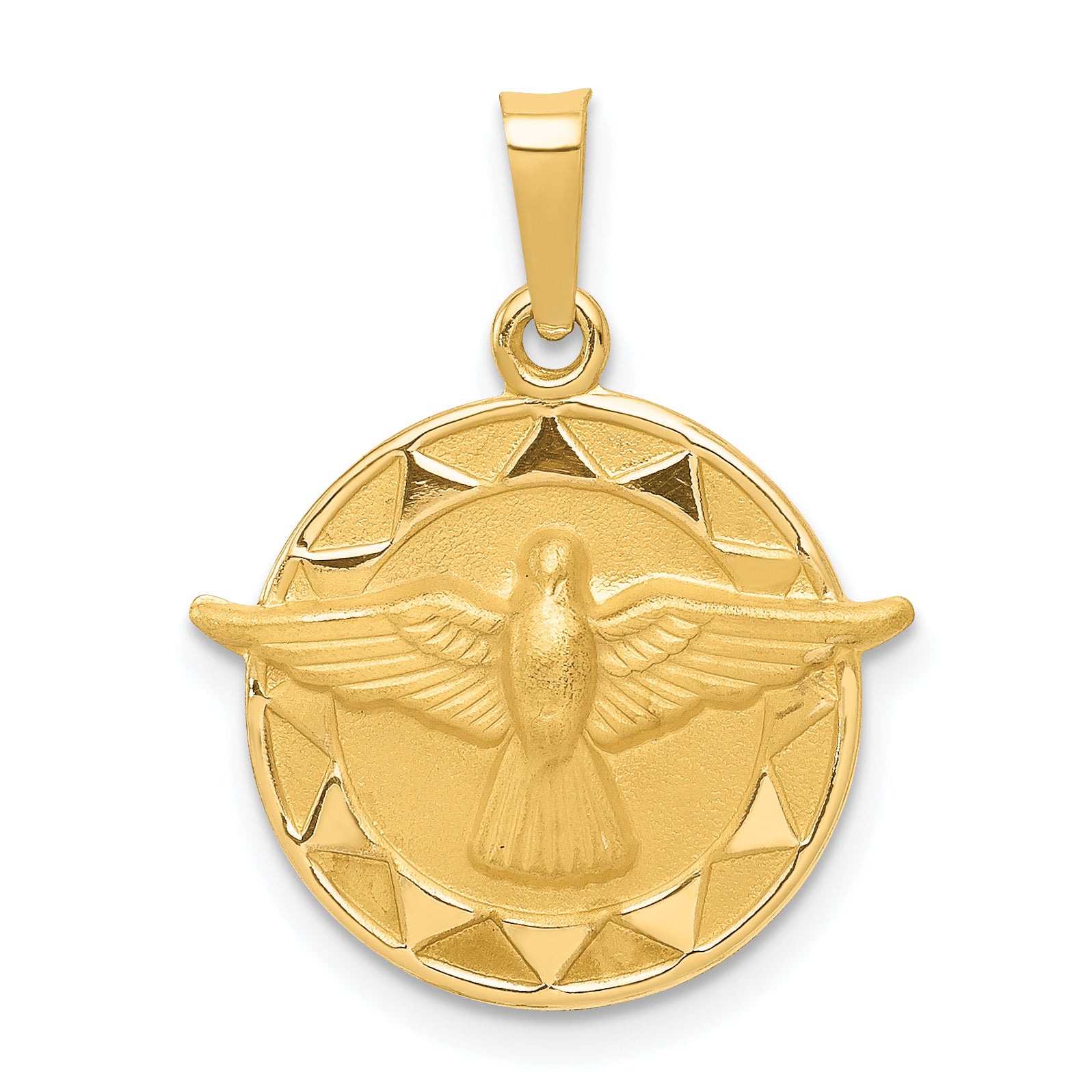 14k Holy Spirit Medal Hollow Round Pendant