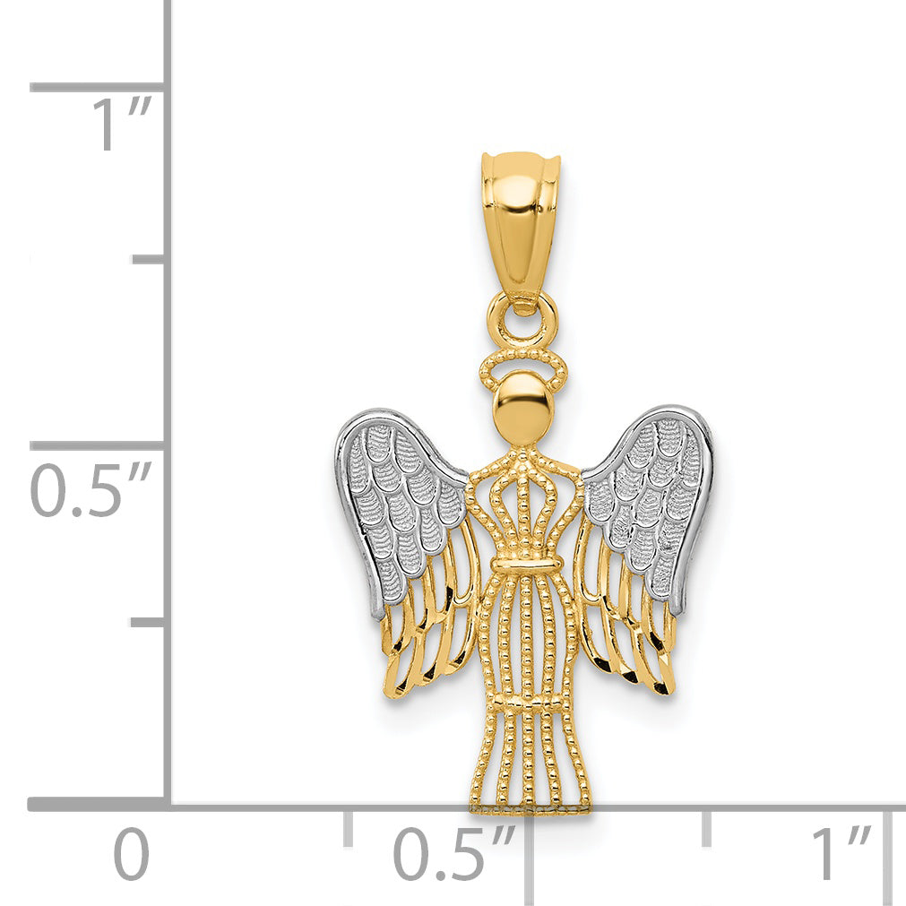 14K With Rhodium Angel Pendant