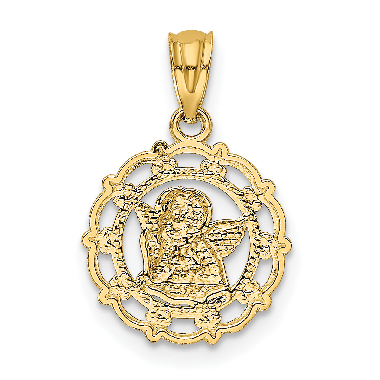 14K With Rhodium Framed Cherub Pendant