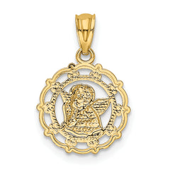 14K With Rhodium Framed Cherub Pendant