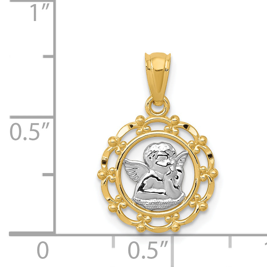 14K With Rhodium Framed Cherub Pendant