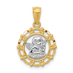 14k w/Rhodium Framed Cherub Pendant