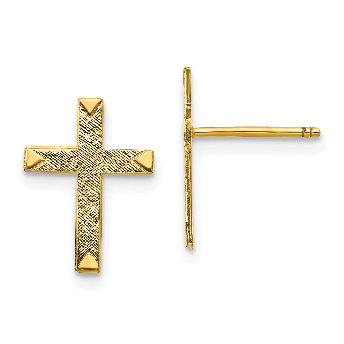 14k Brushed Finish Cross Earrings