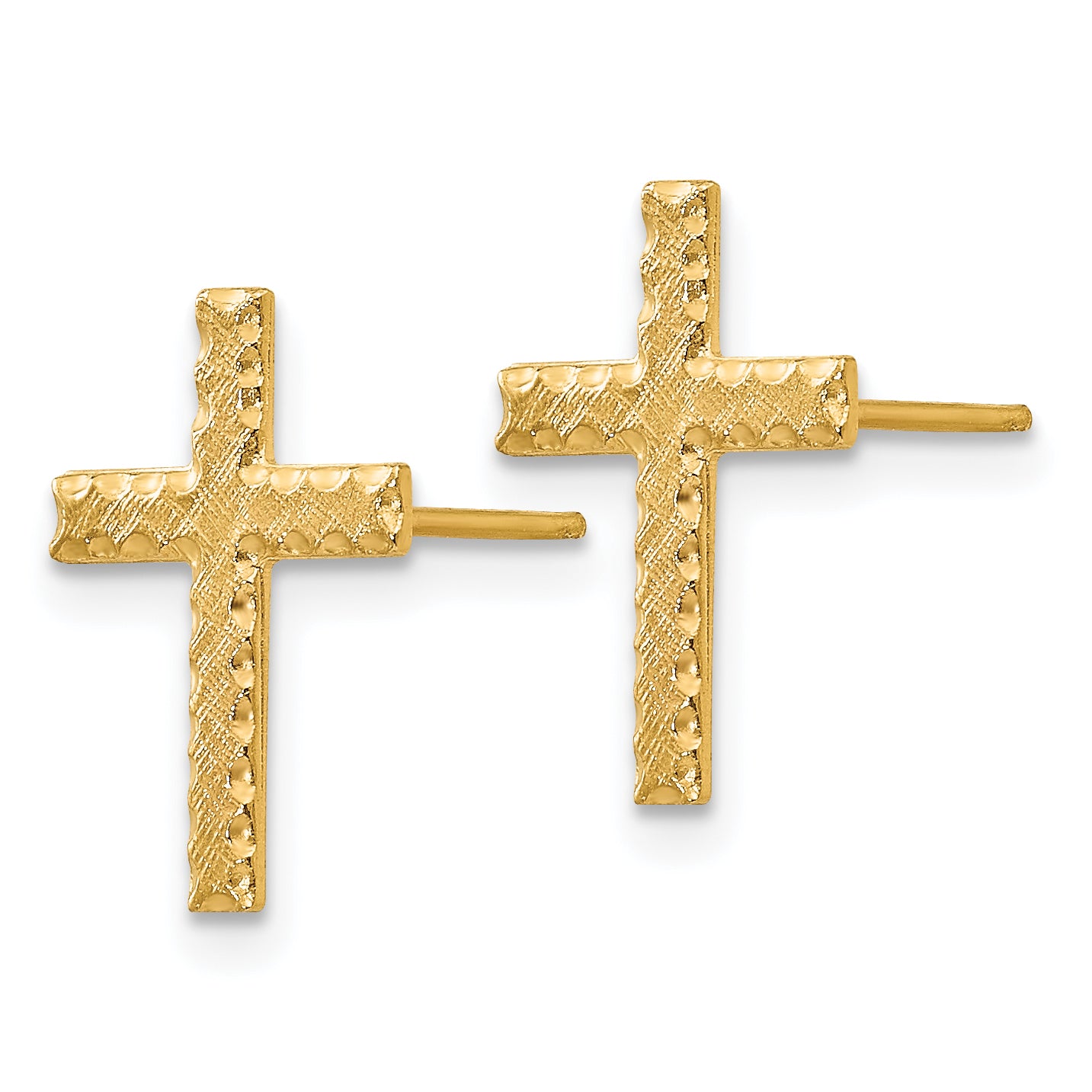 14K Gold Brushed Cross Earrings with Polished Finish for Women