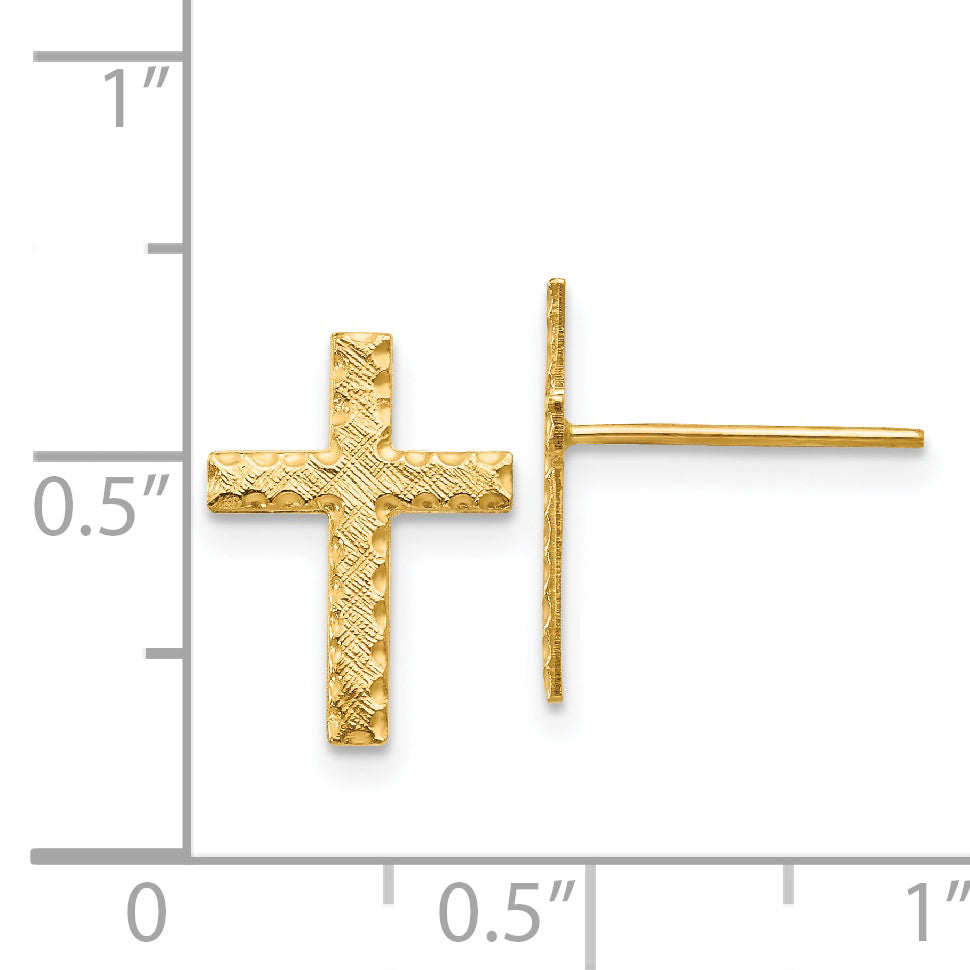 14K Gold Brushed Cross Earrings with Polished Finish for Women