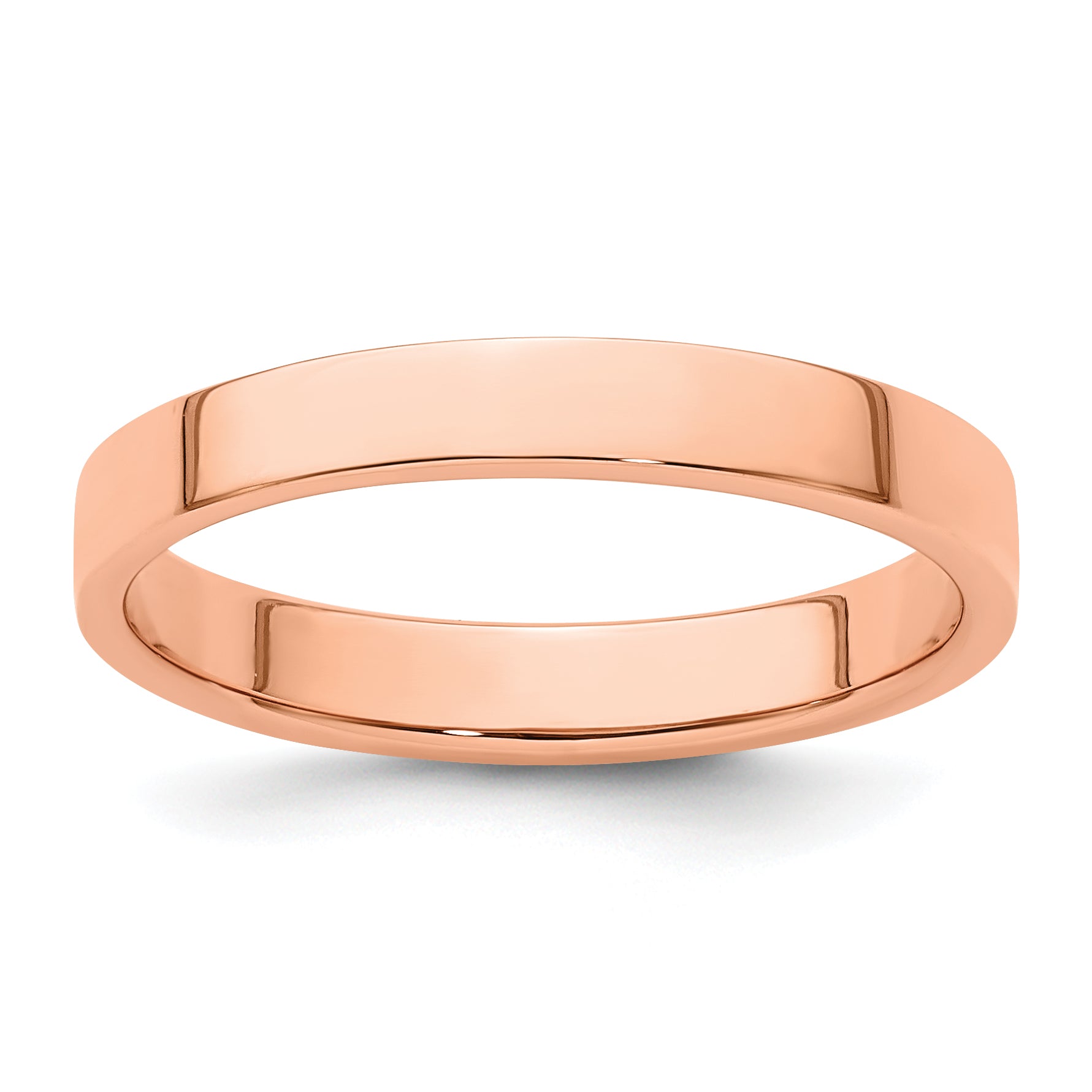 14k Rose Gold 3mm Lightweight Flat Wedding Band Size 14