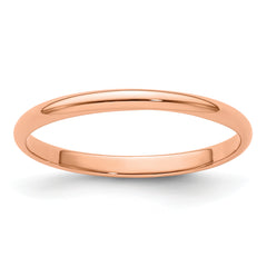 14k Rose Gold 2mm Lightweight Half Round Wedding Band Size 14