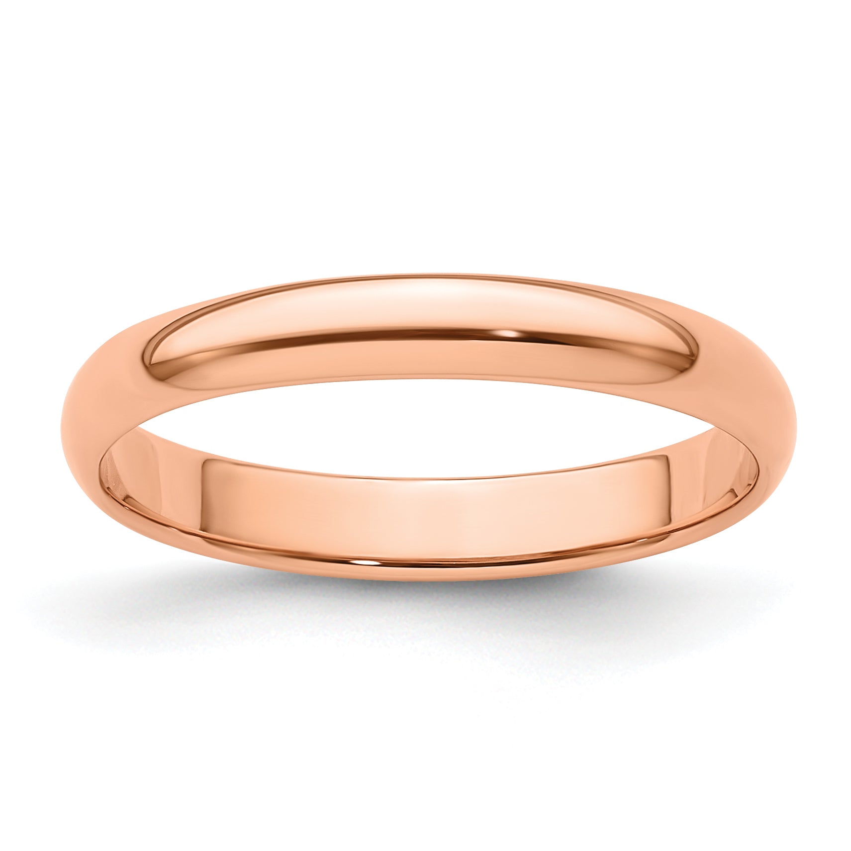 14k Rose Gold 3mm Lightweight Half Round Wedding Band Size 14