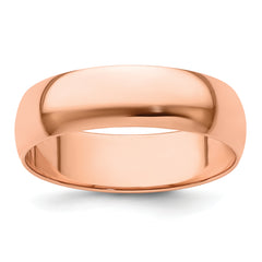 14k Rose Gold 6mm Lightweight Half Round Wedding Band Size 14