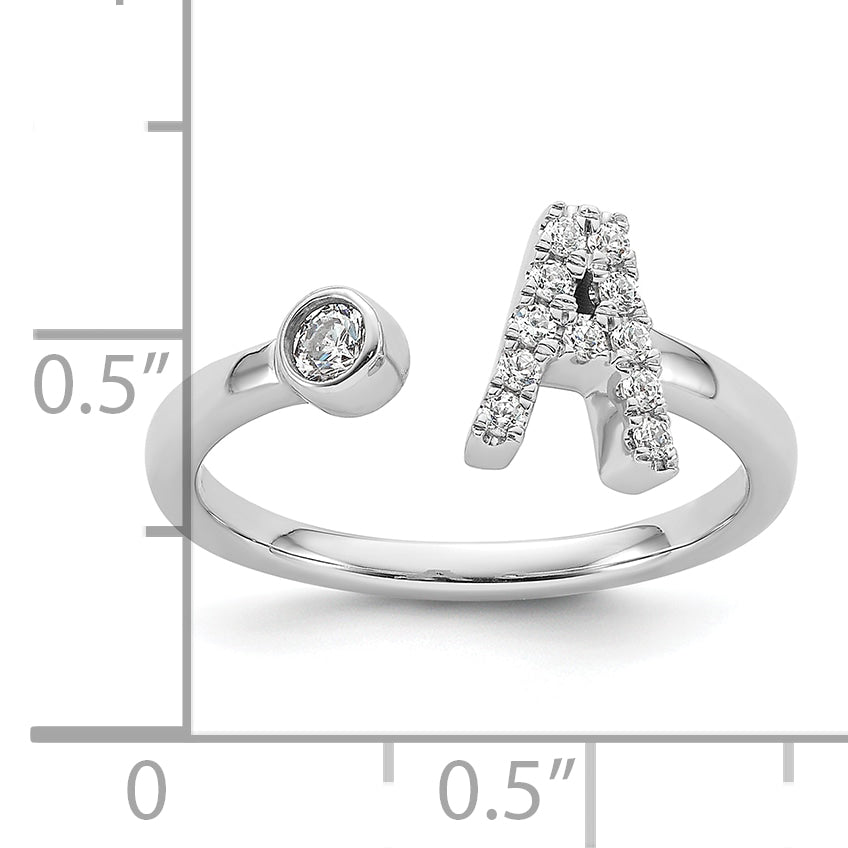 14K White Gold Lab Grown Diamond VS/SI GH, Initial A Adjustable Rin