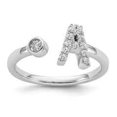 14K White Gold Lab Grown Diamond VS/SI GH, Initial A Adjustable Rin