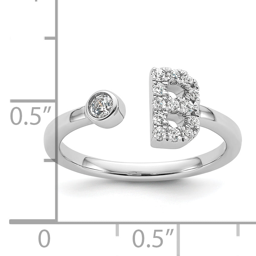 14K White Gold Lab Grown Diamond VS/SI GH, Initial B Adjustable Rin