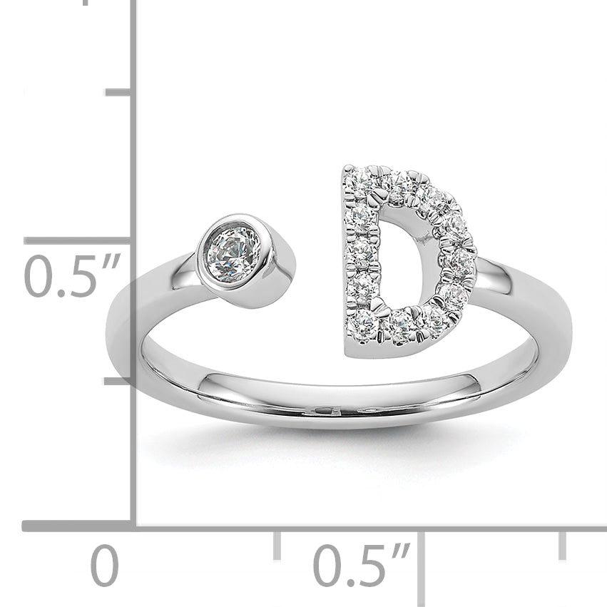 14K White Gold Lab Grown Diamond VS/SI GH, Initial D Adjustable Rin