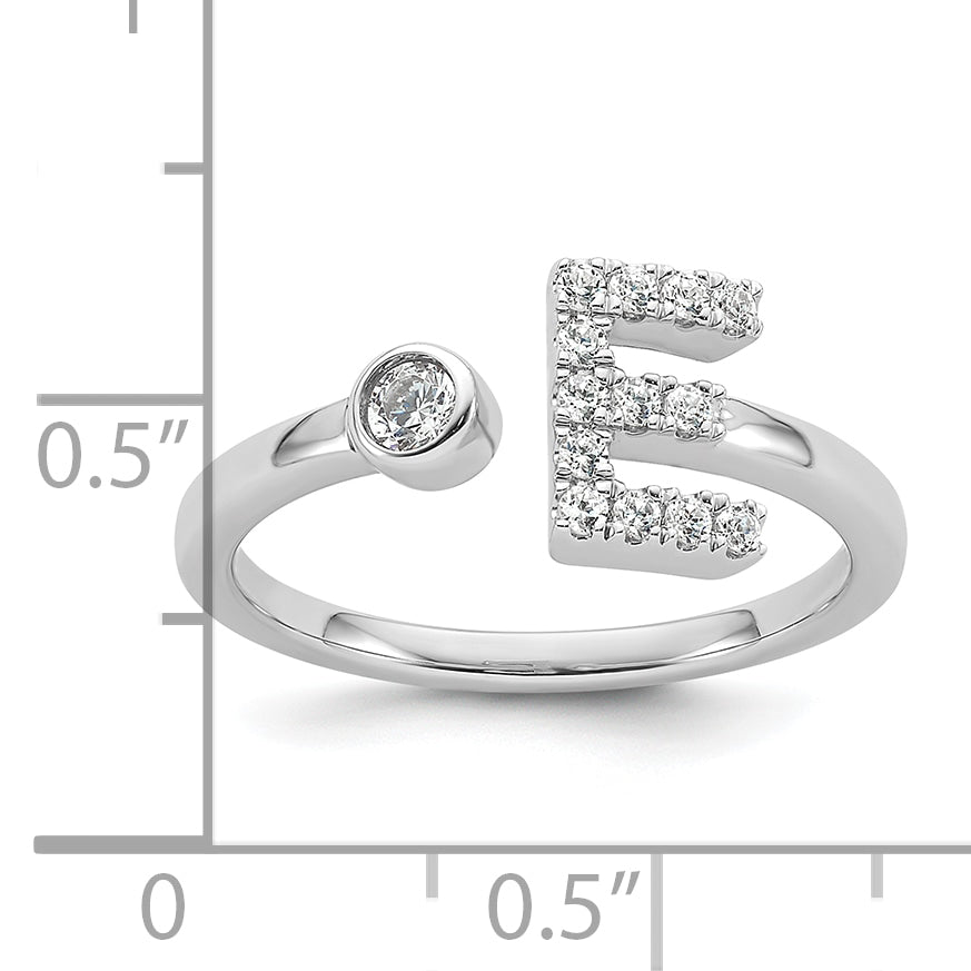 14K White Gold Lab Grown Diamond VS/SI GH, Initial E Adjustable Rin