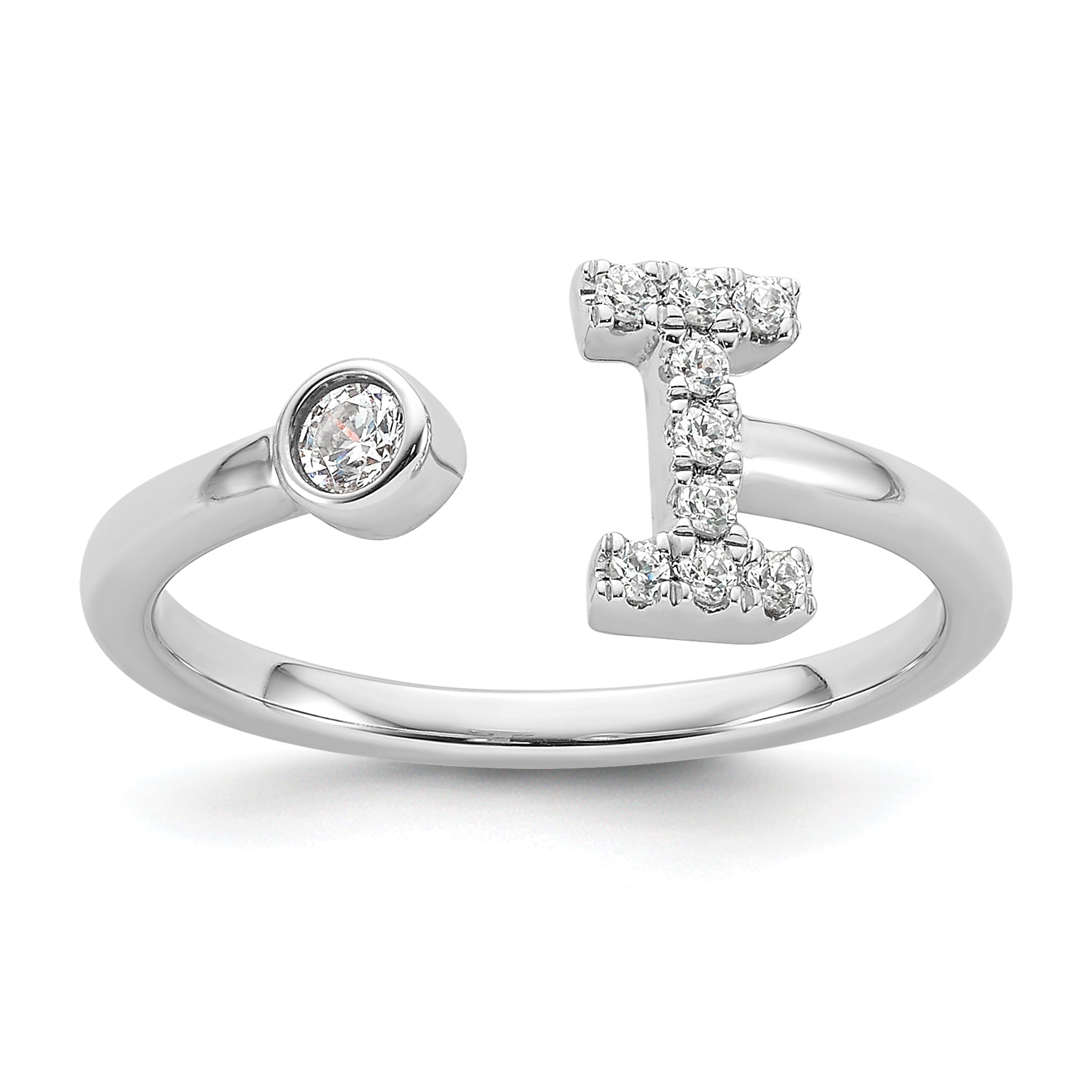 14K White Gold Lab Grown Diamond VS/SI GH, Initial I Adjustable Rin