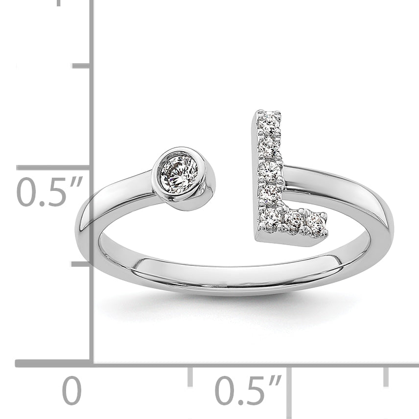 14K White Gold Lab Grown Diamond VS/SI GH, Initial L Adjustable Rin