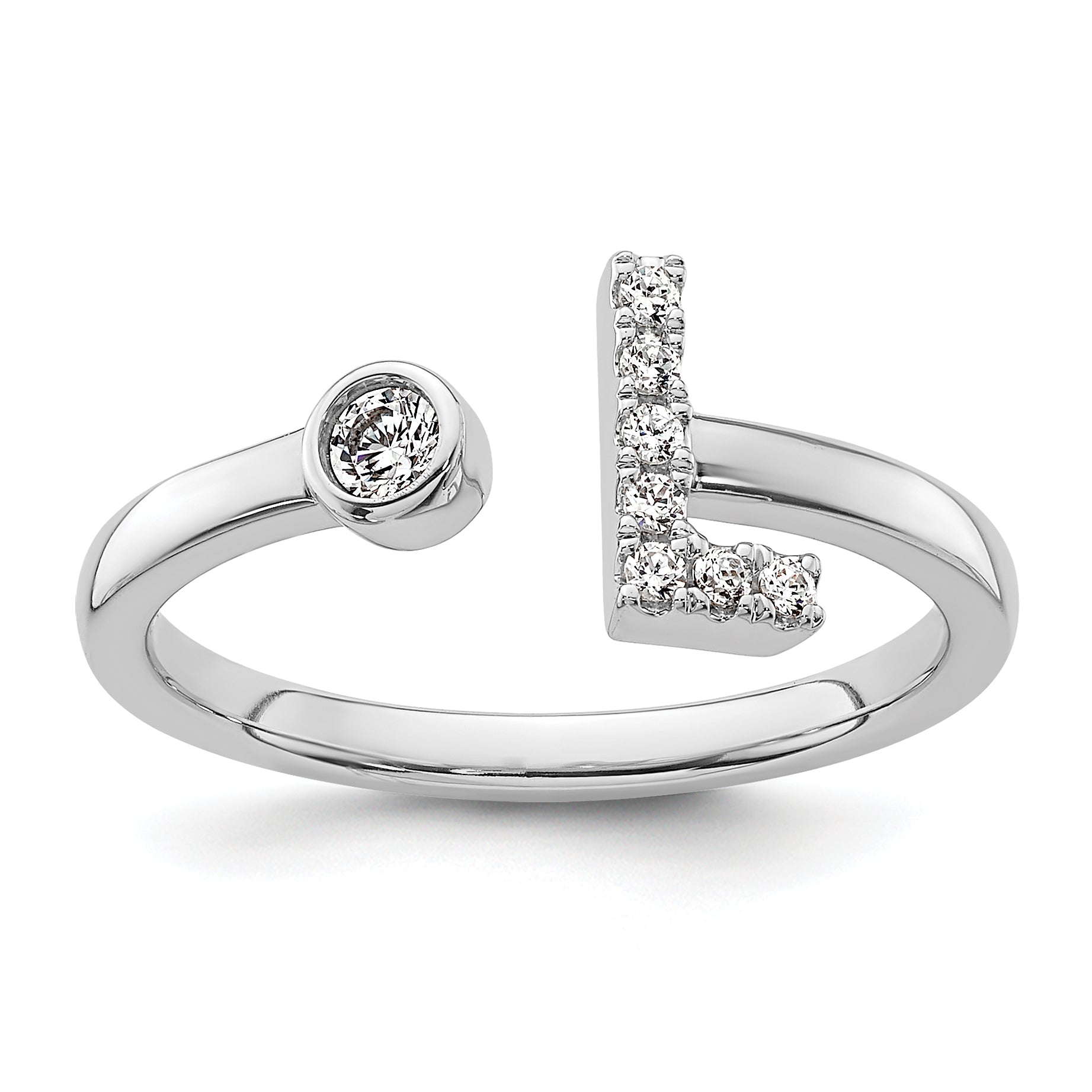 14K White Gold Lab Grown Diamond VS/SI GH, Initial L Adjustable Rin