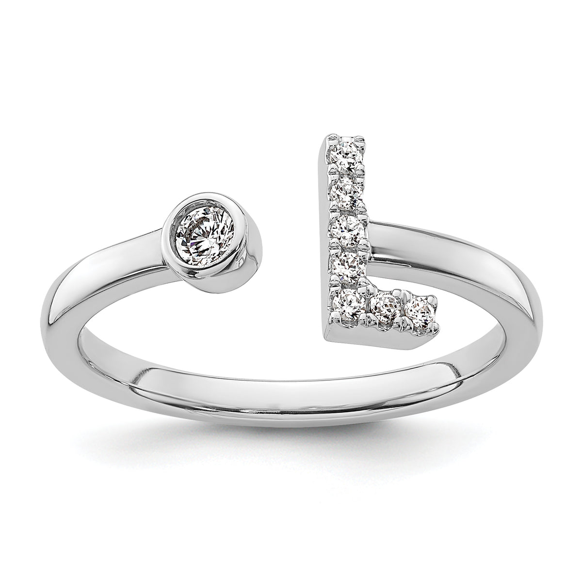 14K White Gold Lab Grown Diamond VS/SI GH, Initial L Adjustable Rin