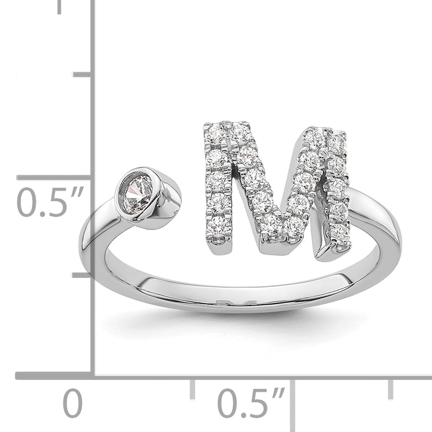 14K White Gold Lab Grown Diamond VS/SI GH, Initial M Adjustable Rin