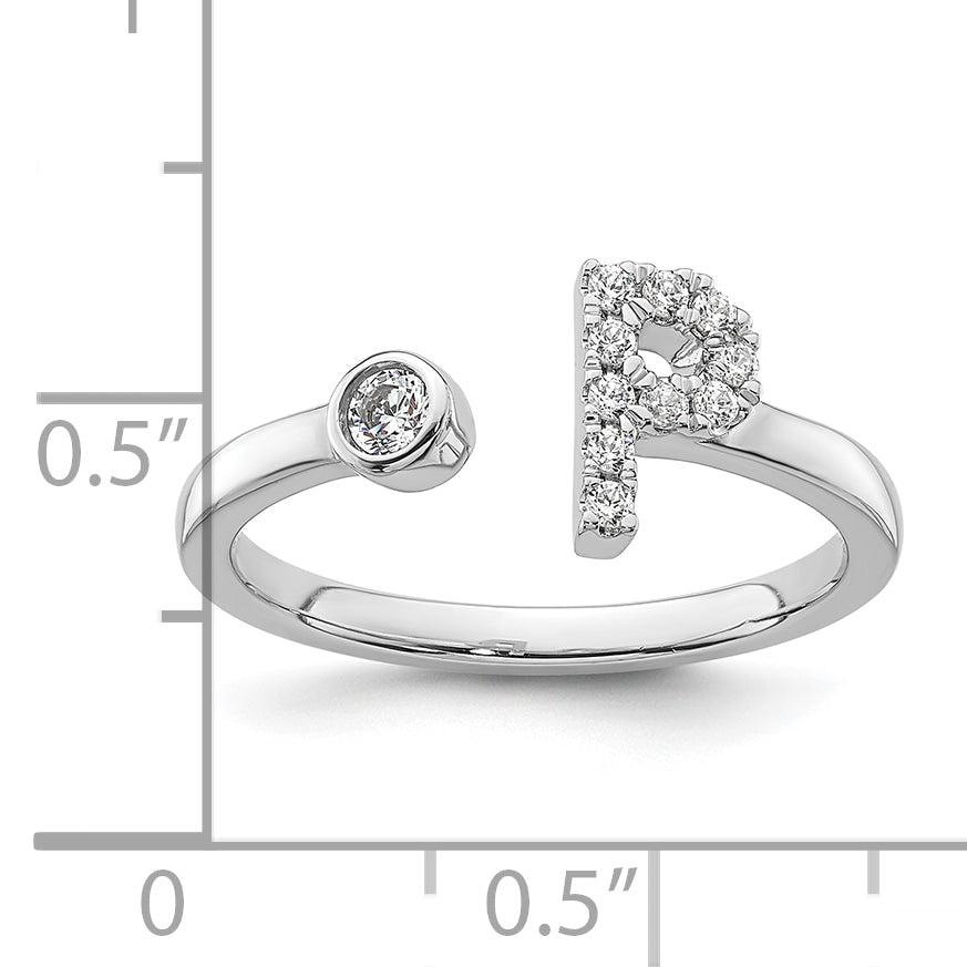 14K White Gold Lab Grown Diamond VS/SI GH, Initial P Adjustable Rin