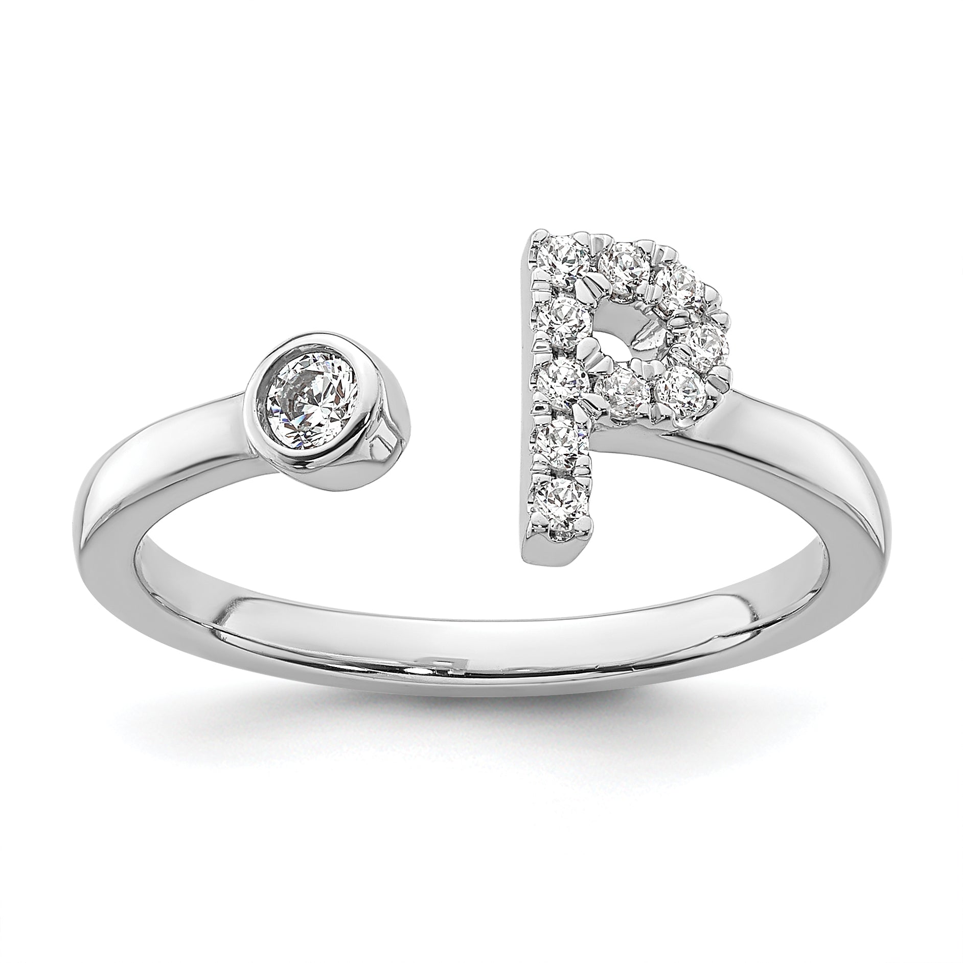 14K White Gold Lab Grown Diamond VS/SI GH, Initial P Adjustable Rin