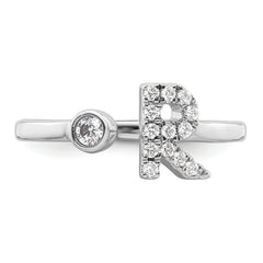 14K White Gold Lab Grown Diamond VS/SI GH, Initial R Adjustable Rin